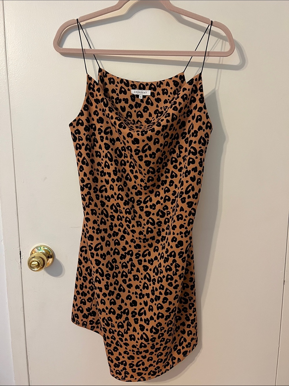 Leopard Print Satin Cowl Neck Dress in Tan and Black